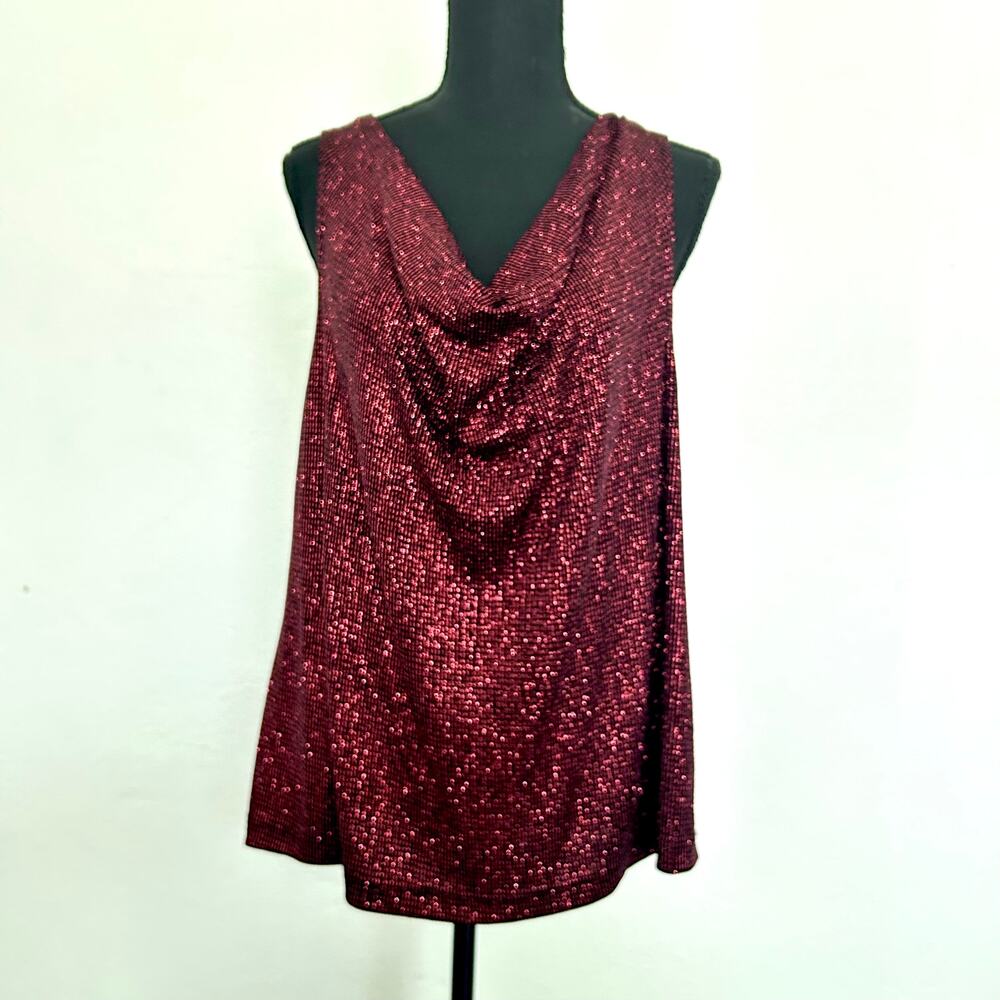90s Vintage Sparkly Red Cowl Neck Tank Top